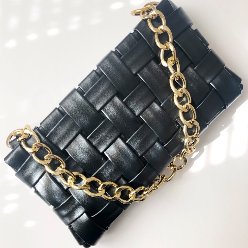 Vegan Leather Woven Shoulder Bag